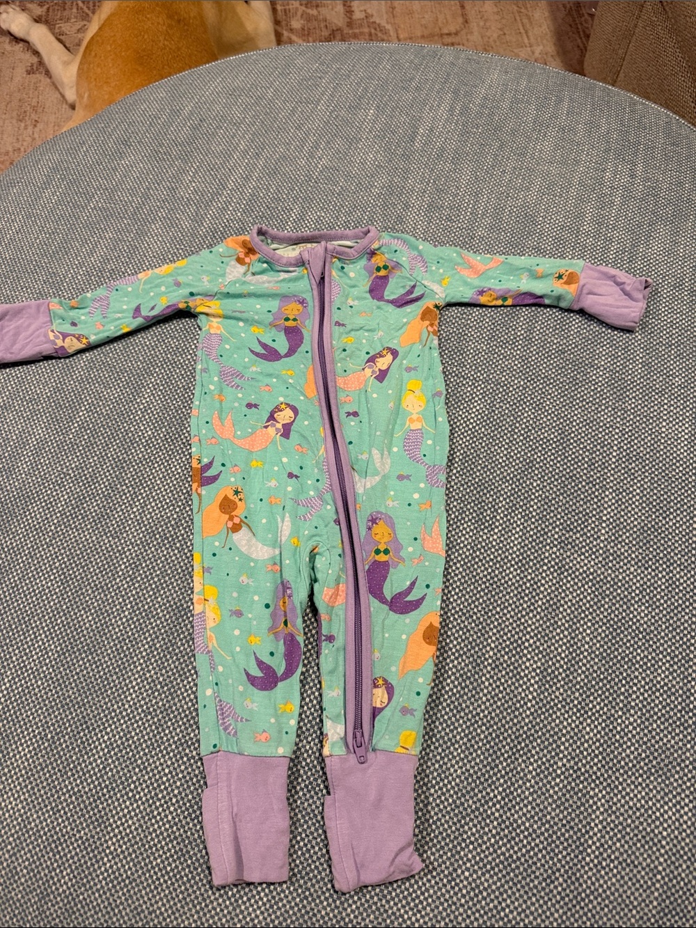 Kids Mint Green Mermaid One-Piece Pajamas with Lavender Trim